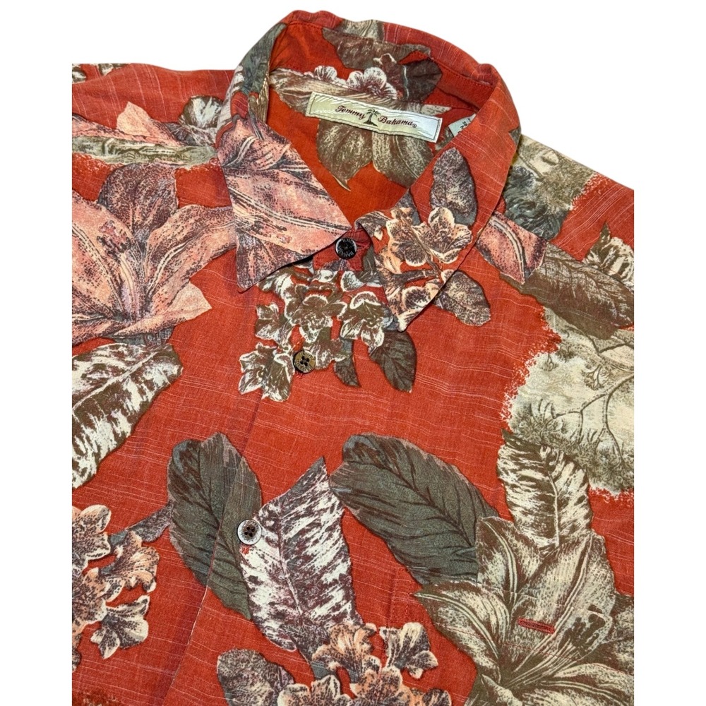Tommy Bahama Mens L‎ Floral Hawaiian Shirt Short Sleeve Button Up Tencel Rayon